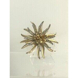 Signed Coro Brooch Sun Burst Spider Chrysanthemum Flowers Rhinestone Pin Vintage